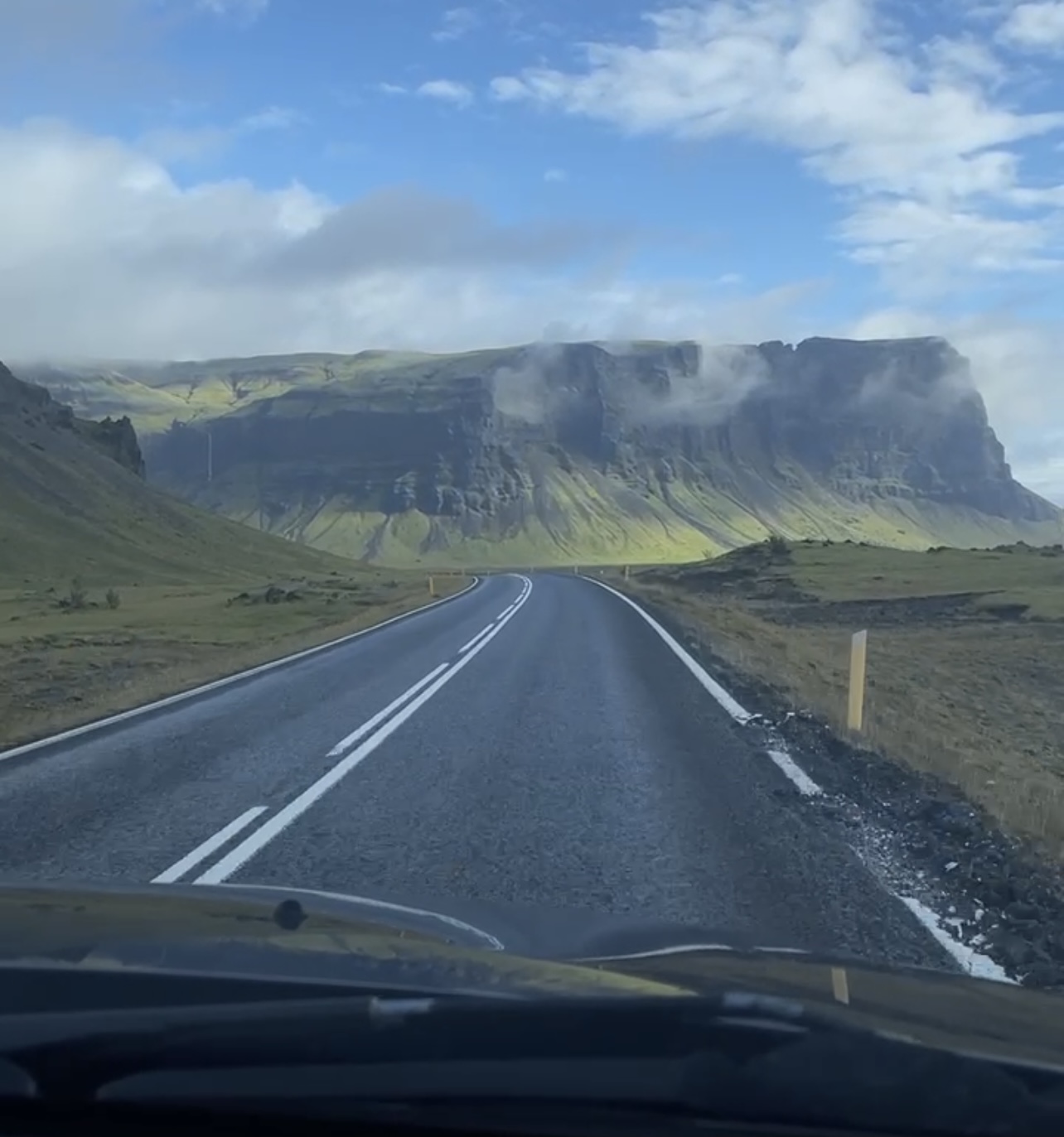 Driving the Ring Road in Iceland on a beautiful clear day.