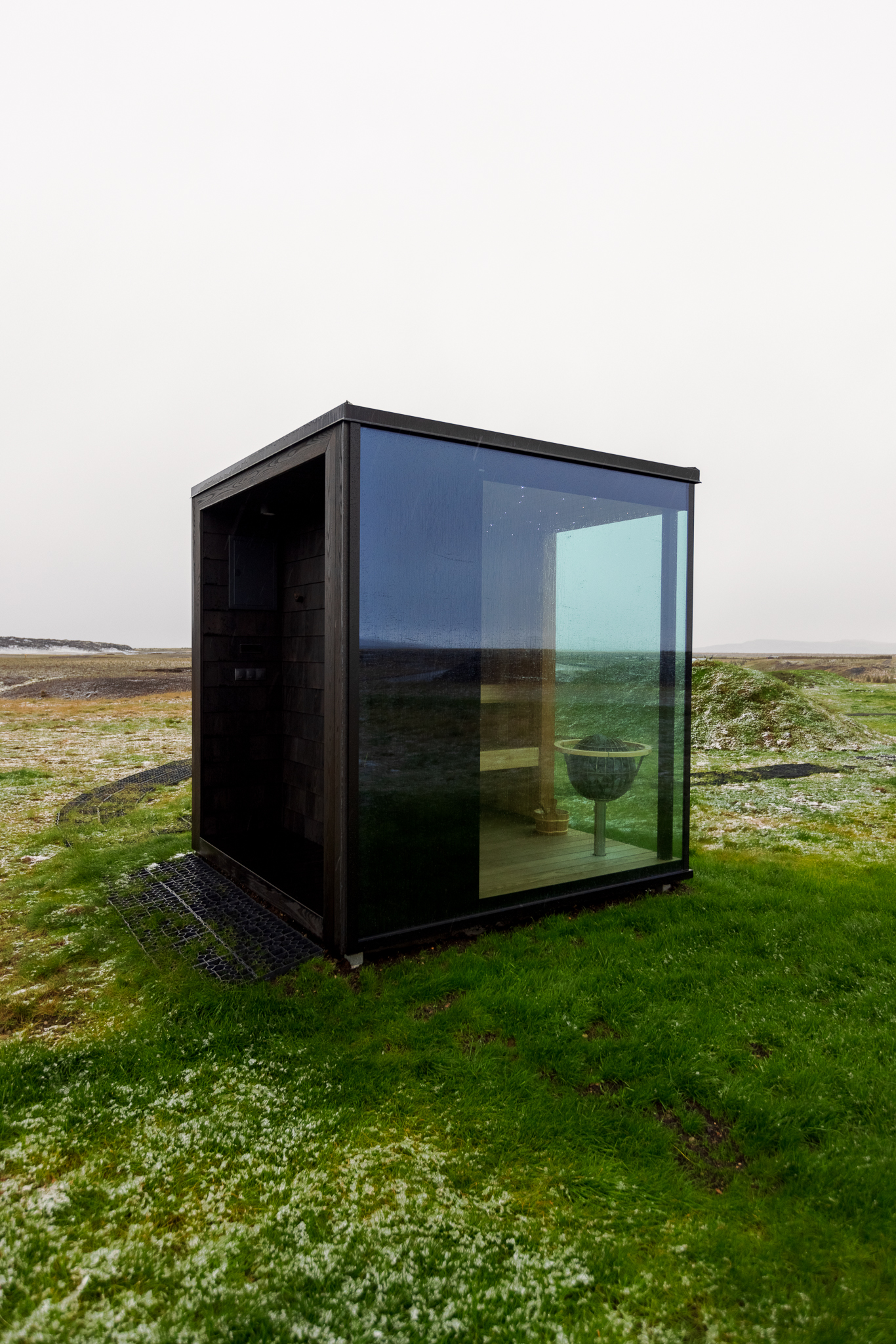 The glass sauna at the Panorama Glass Lodge in Iceland.