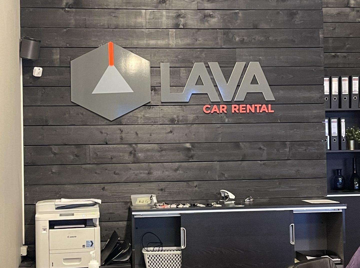 The front desk at Lava Car Rental in Iceland.